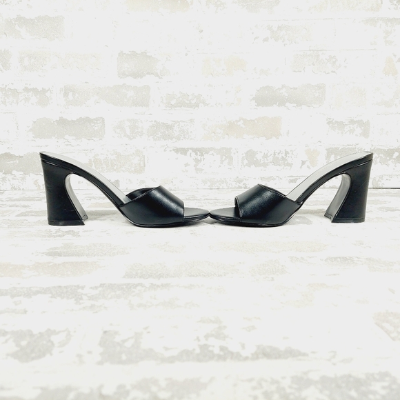 New Nine West Unah 3 Black Faux Leather Slide In Heels V245 - Picture 7 of 12